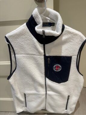Polo by Ralph Lauren White and Navy Sherpa Zip Vest